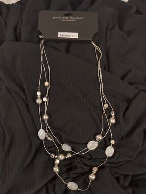 Expressions Silver Layered Bead and Pave Accent Necklace